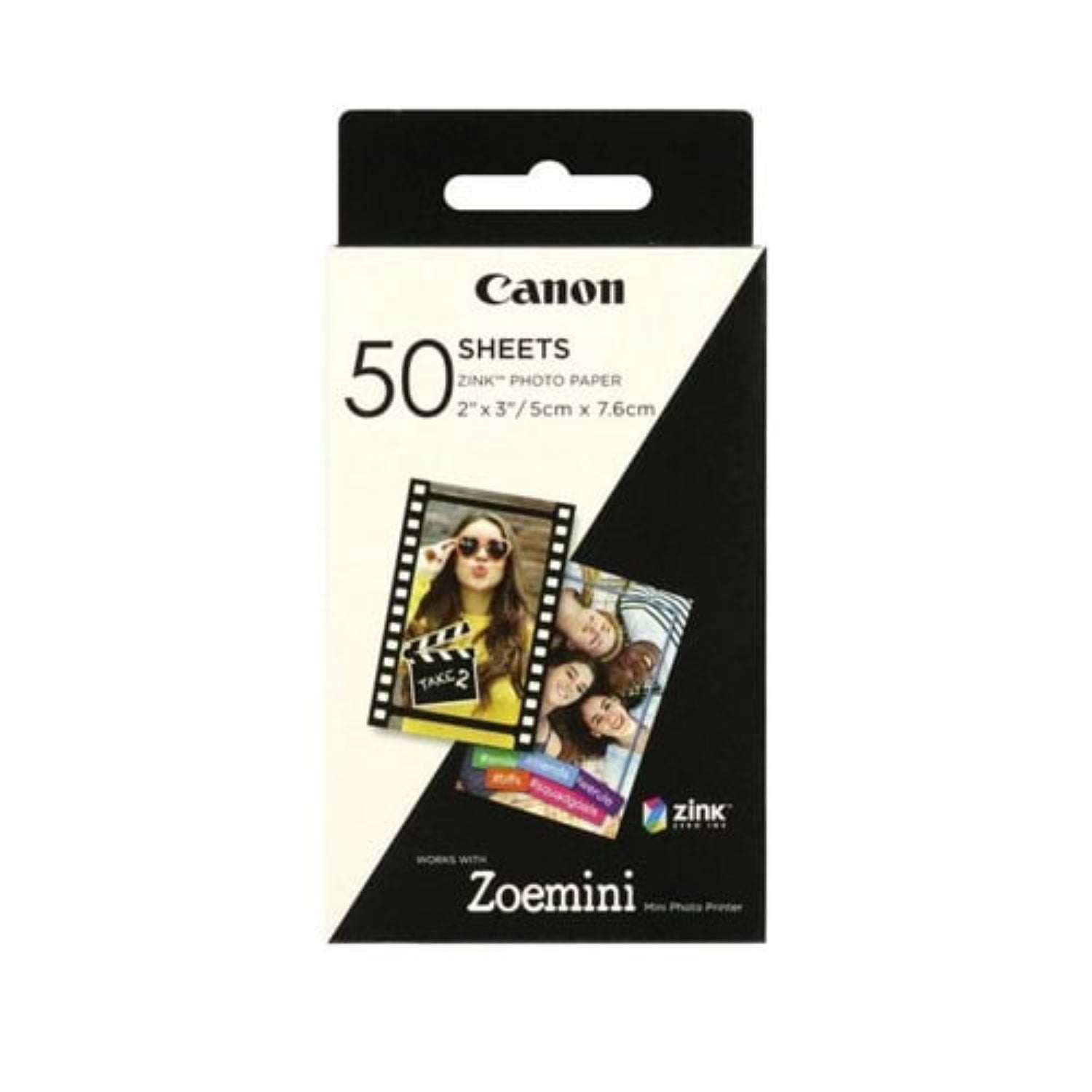 Instant photo printing paper for Canon Zoemini, Zoemini S and Zoemini C printers. Pack of 50 ZINK photo papers sheets.