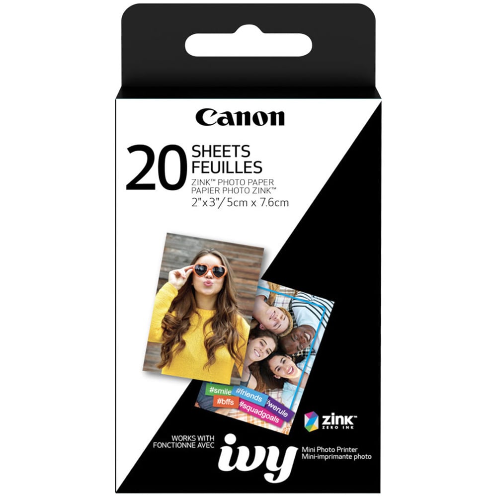 Instant photo printing paper for Canon Zoemini, Zoemini S and Zoemini C printers. Pack of 20 ZINK photo papers sheets