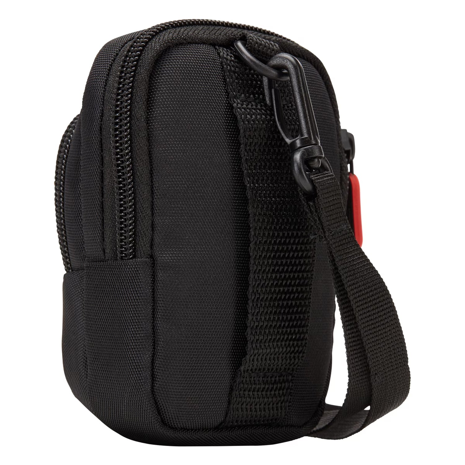 Compact digital camera case with vibrant accents, zippered pocket, and detachable lanyard, designed for travel and everyday use.