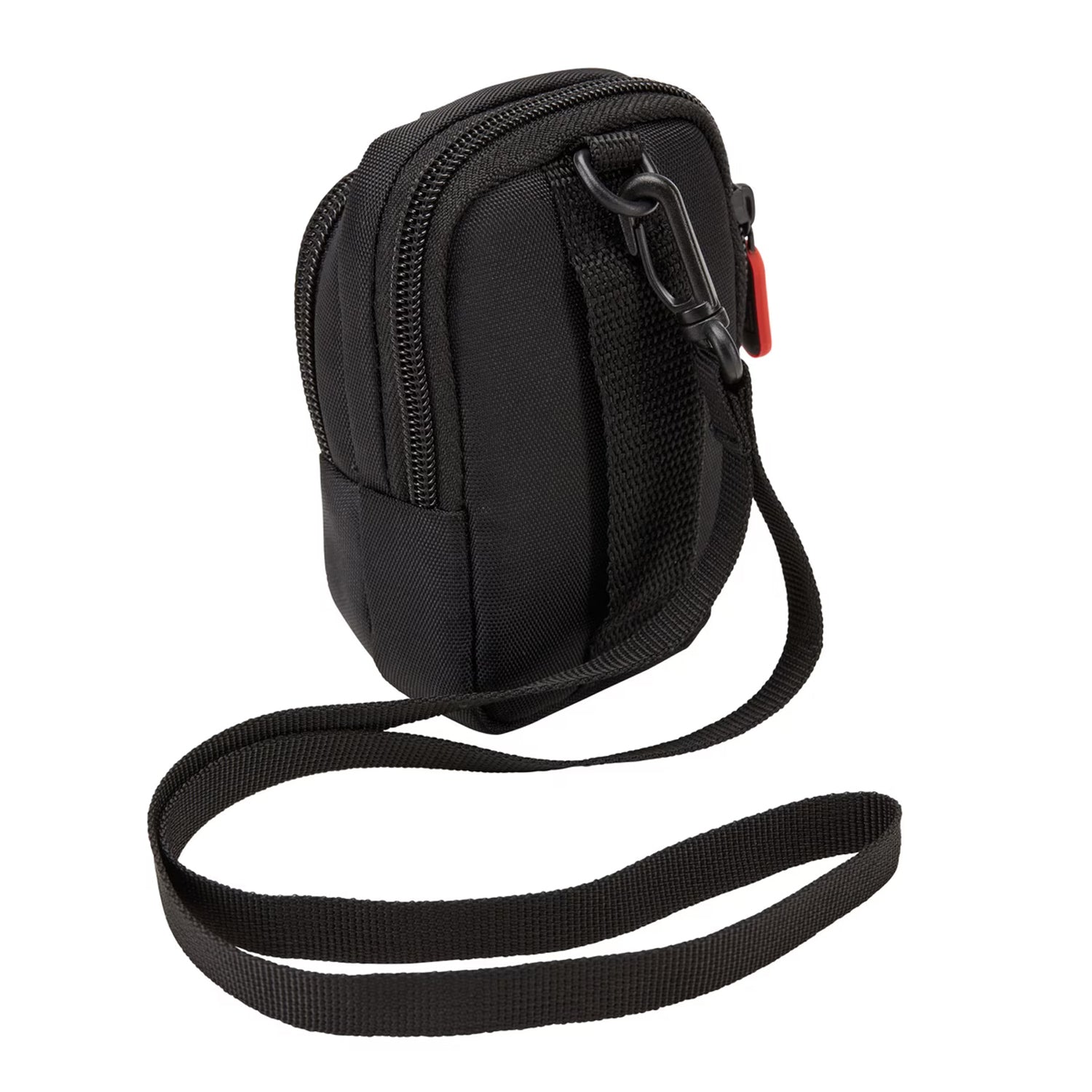 Compact digital camera case with vibrant accents, zippered pocket, and detachable lanyard, designed for travel and everyday use.