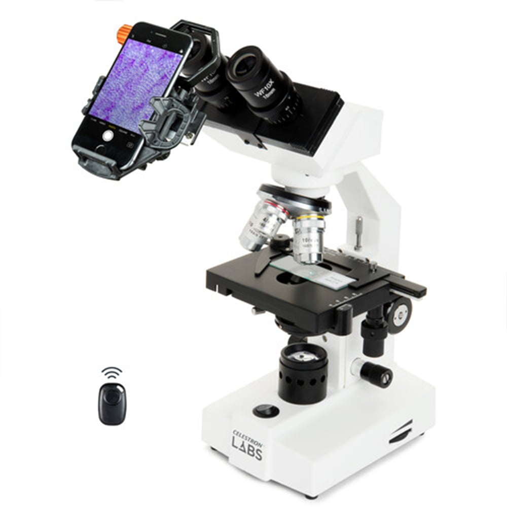 Celestron NexGo DX 2-axis smartphone adapter with Bluetooth remote for telescopes and microscopes