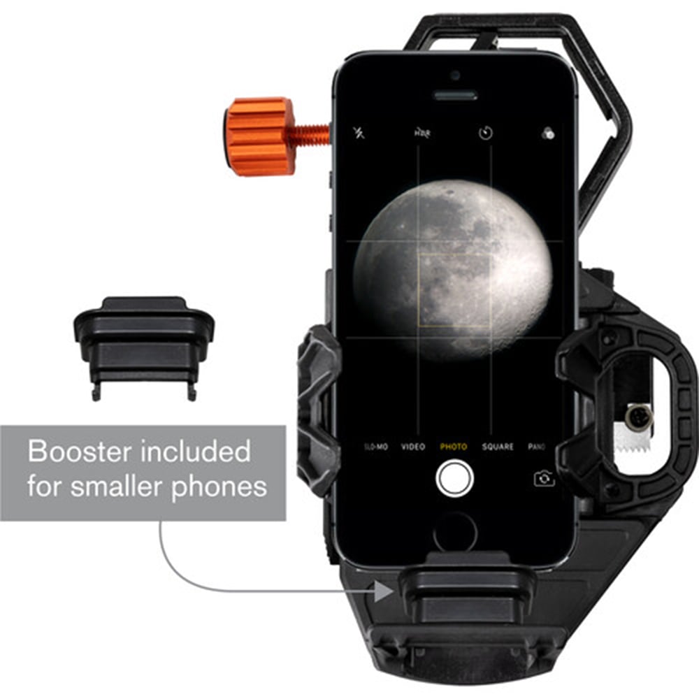 Celestron NexGo DX 2-axis smartphone adapter with Bluetooth remote for telescopes and microscopes