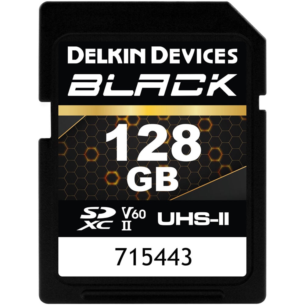 Delkin Devices Black UHS-II SDXC Memory Card (V60) – high-speed, reliable storage for professional photography and video.