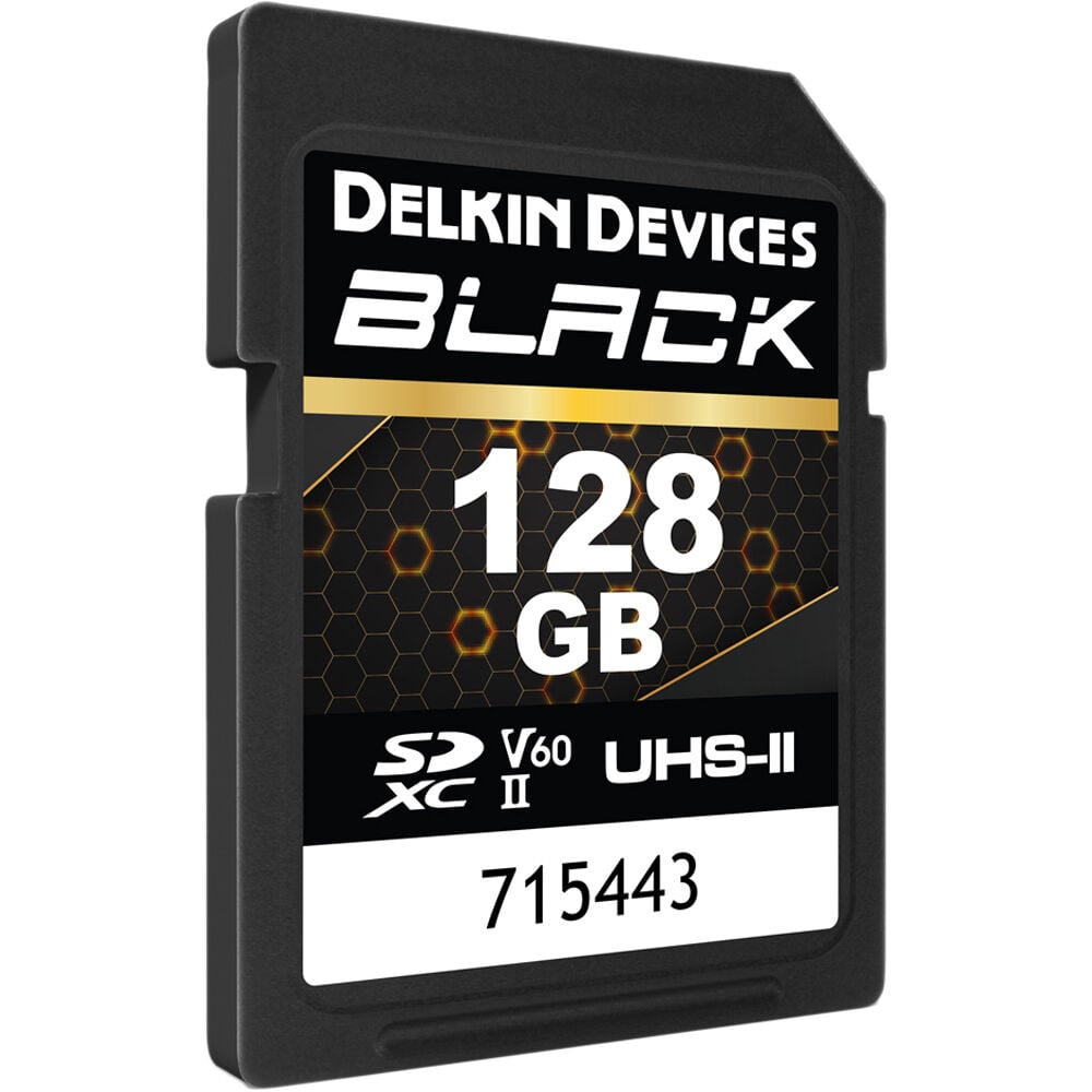 Delkin Devices Black UHS-II SDXC Memory Card (V60) – high-speed, reliable storage for professional photography and video.