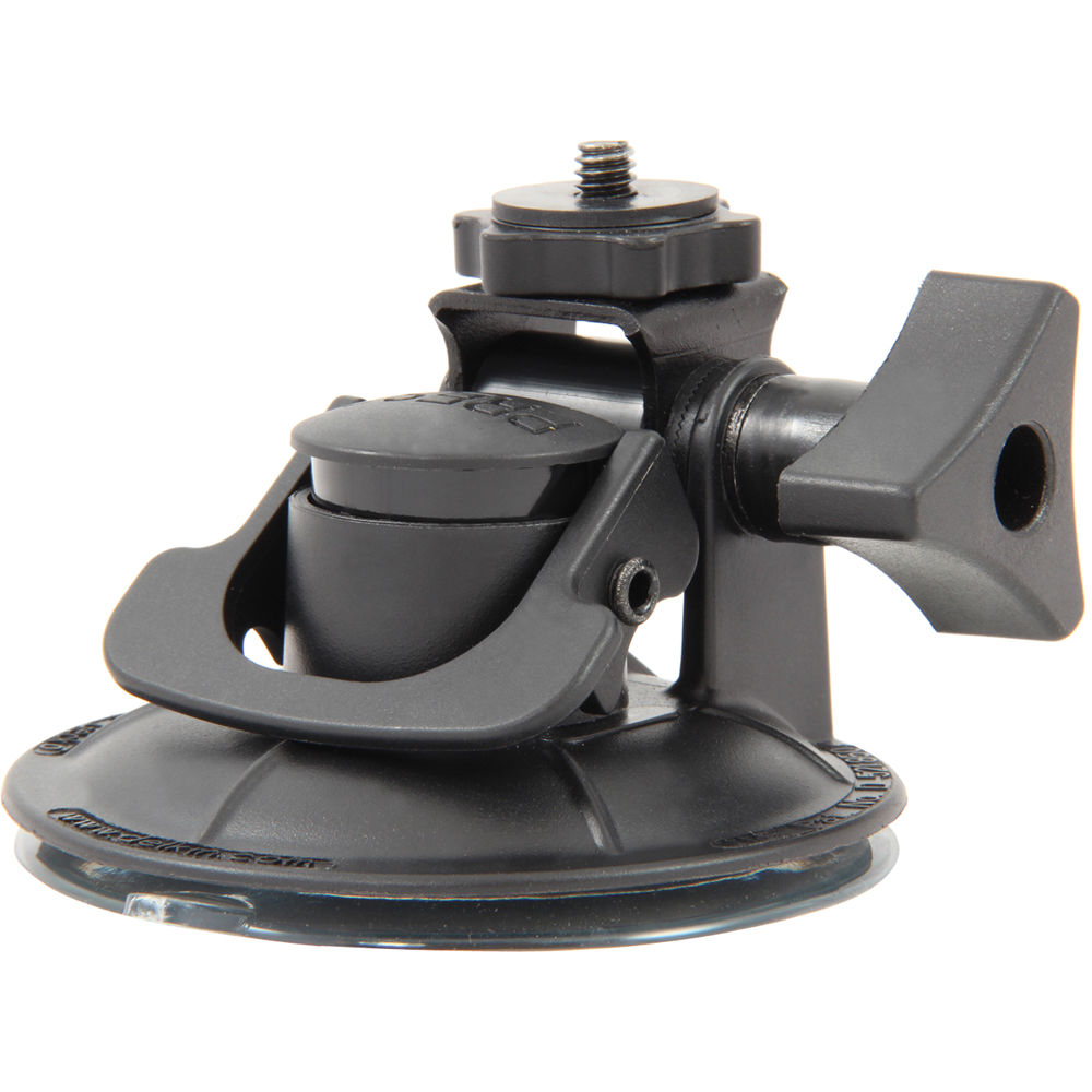 Delkin Devices Fat Gecko Stealth Single-Suction POV Camera Mount—compact 7 cm diameter suction base with lever-style locking mechanism, articulating low-profile ball/pivot head with universal ¼-20 mount, enabling up to 180° tilt and secure attachment for gear up to ~1.8 kg