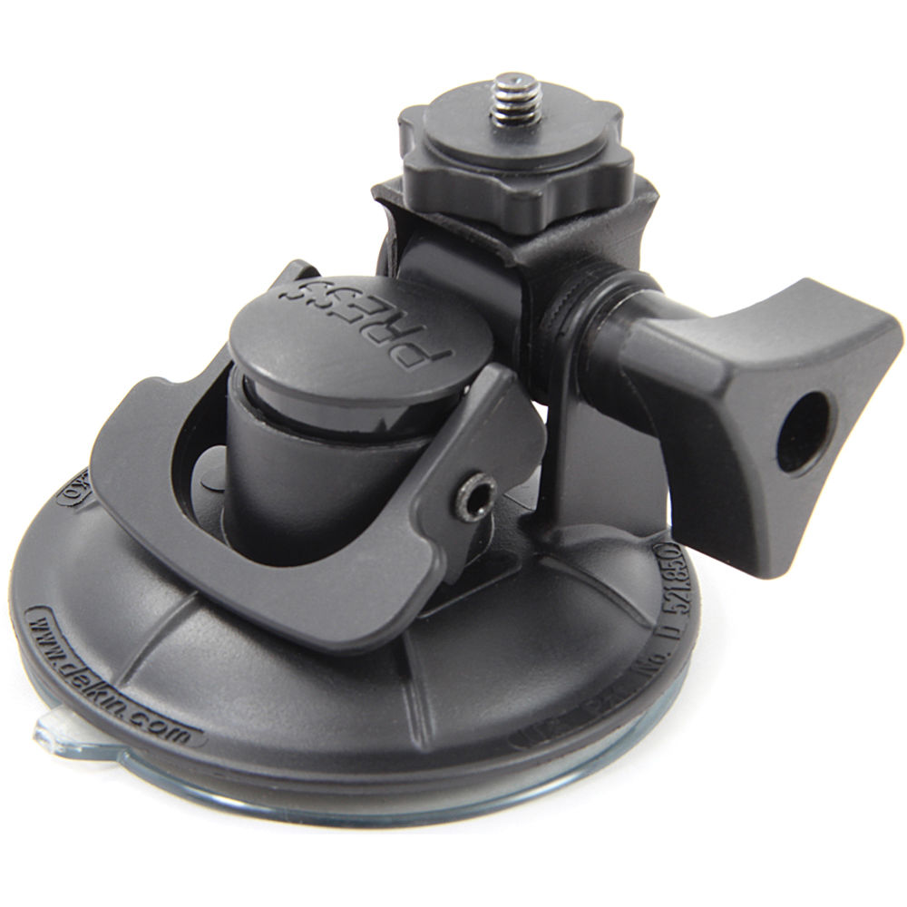 Delkin Devices Fat Gecko Stealth Single-Suction POV Camera Mount—compact 7 cm diameter suction base with lever-style locking mechanism, articulating low-profile ball/pivot head with universal ¼-20 mount, enabling up to 180° tilt and secure attachment for gear up to ~1.8 kg