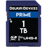 Delkin Prime 1TB UHS-II SDXC Memory Card offers 280 MB/s read and 150 MB/s write speeds, ideal for 8K, 4K, Full HD video.