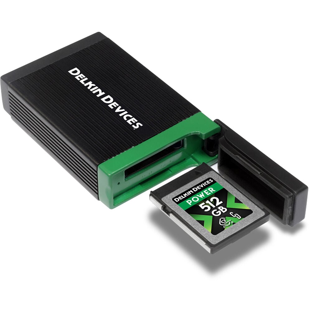 Delkin Devices USB 4.0 CFexpress Type B Memory Card Reader – high-speed reader for fast and reliable transfers from CFexpress Type B cards to computers.