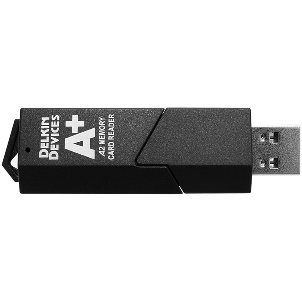 Delkin Devices A+ memory card reader on a white background