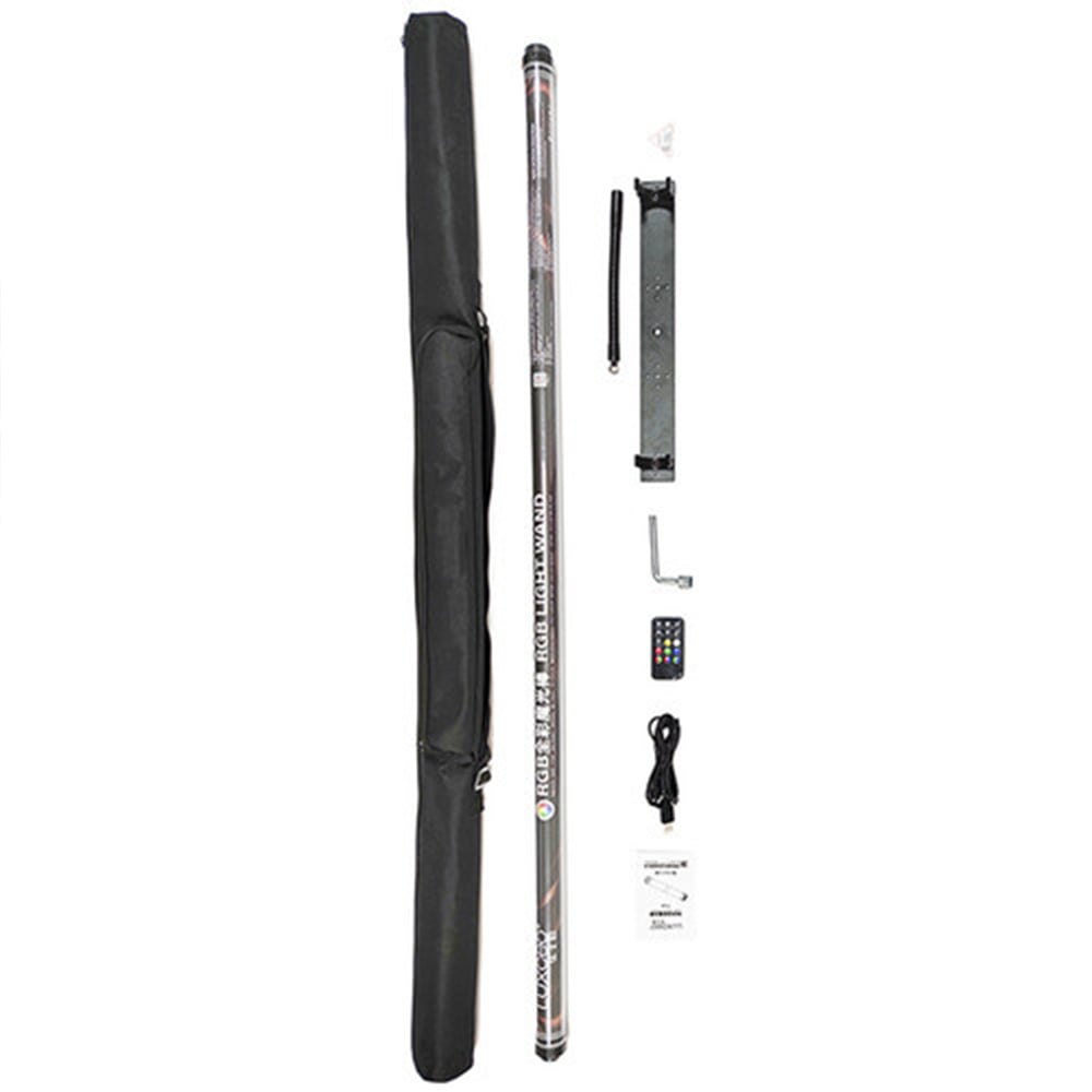 Luxceo P120 waterproof RGB LED light bar (120 cm), slim tube with color spectrum display and handheld app control.