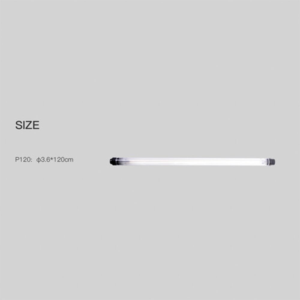 Luxceo P120 waterproof RGB LED light bar (120 cm), slim tube with color spectrum display and handheld app control.