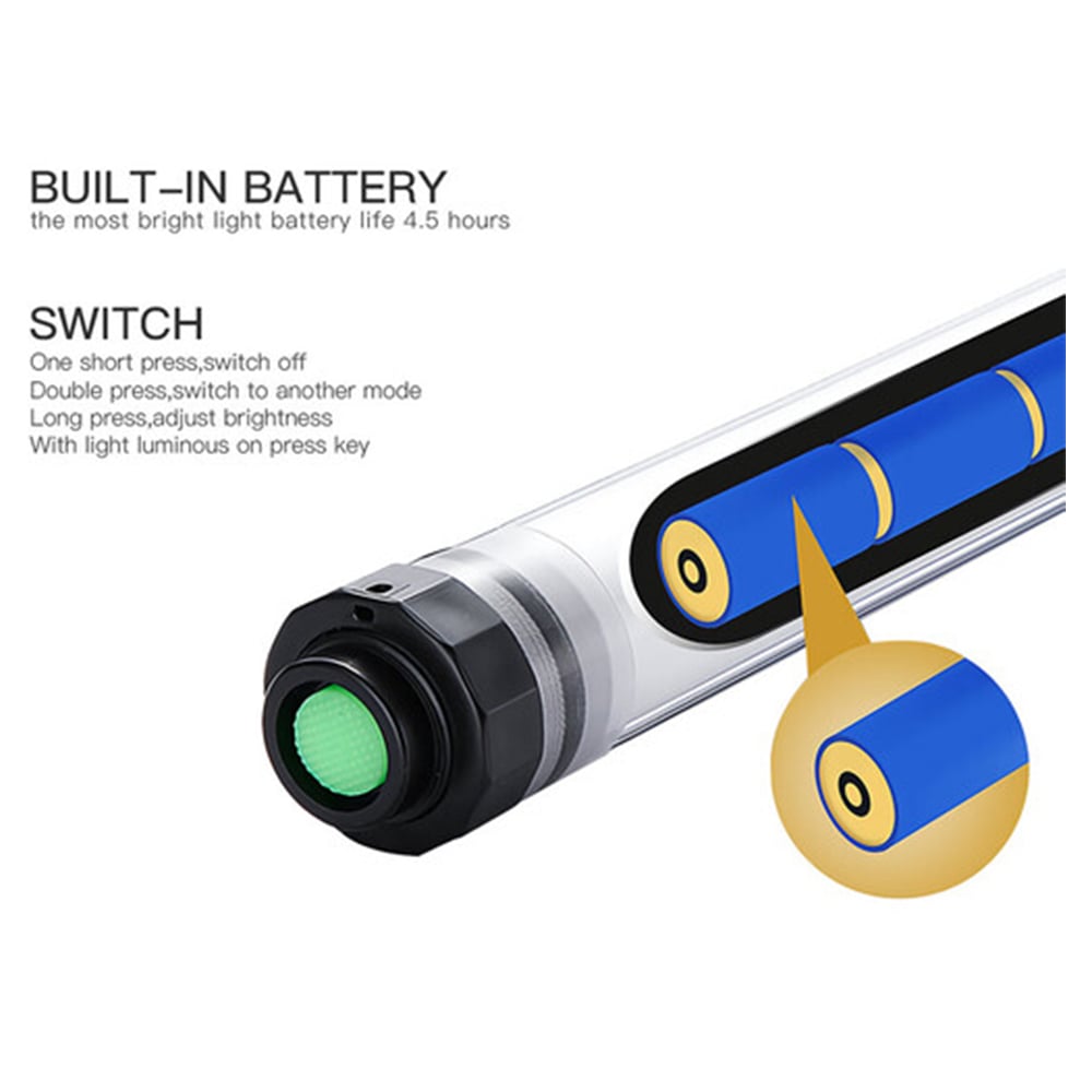 LUXCEO P7RGB Pro 40 cm waterproof RGB tube light with built-in battery, smartphone app control, and ¼″-20 mounting thread.