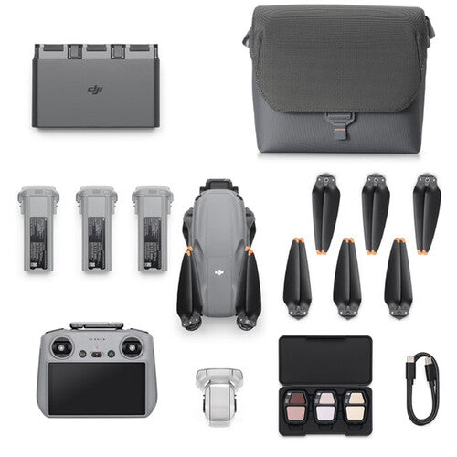 DJI Air 3S drone with dual 1-inch CMOS cameras, 45-min flight time, omnidirectional obstacle sensing, and DJI RC 2 controller