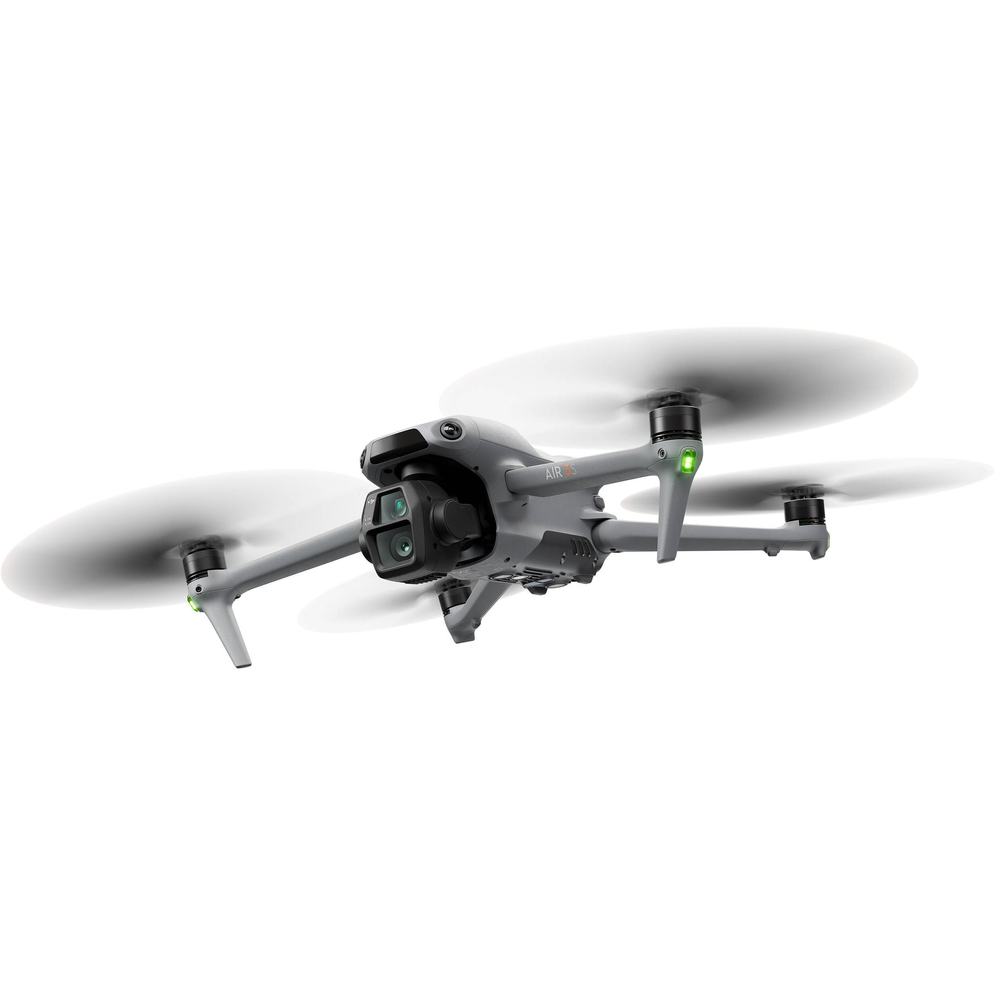 DJI Air 3S drone with dual 1-inch CMOS cameras, 45-min flight time, omnidirectional obstacle sensing, and DJI RC 2 controller