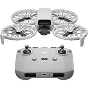 A black DJI RC-N3 drone remote controller is displayed, featuring two joysticks and a retractable smartphone mount on top.