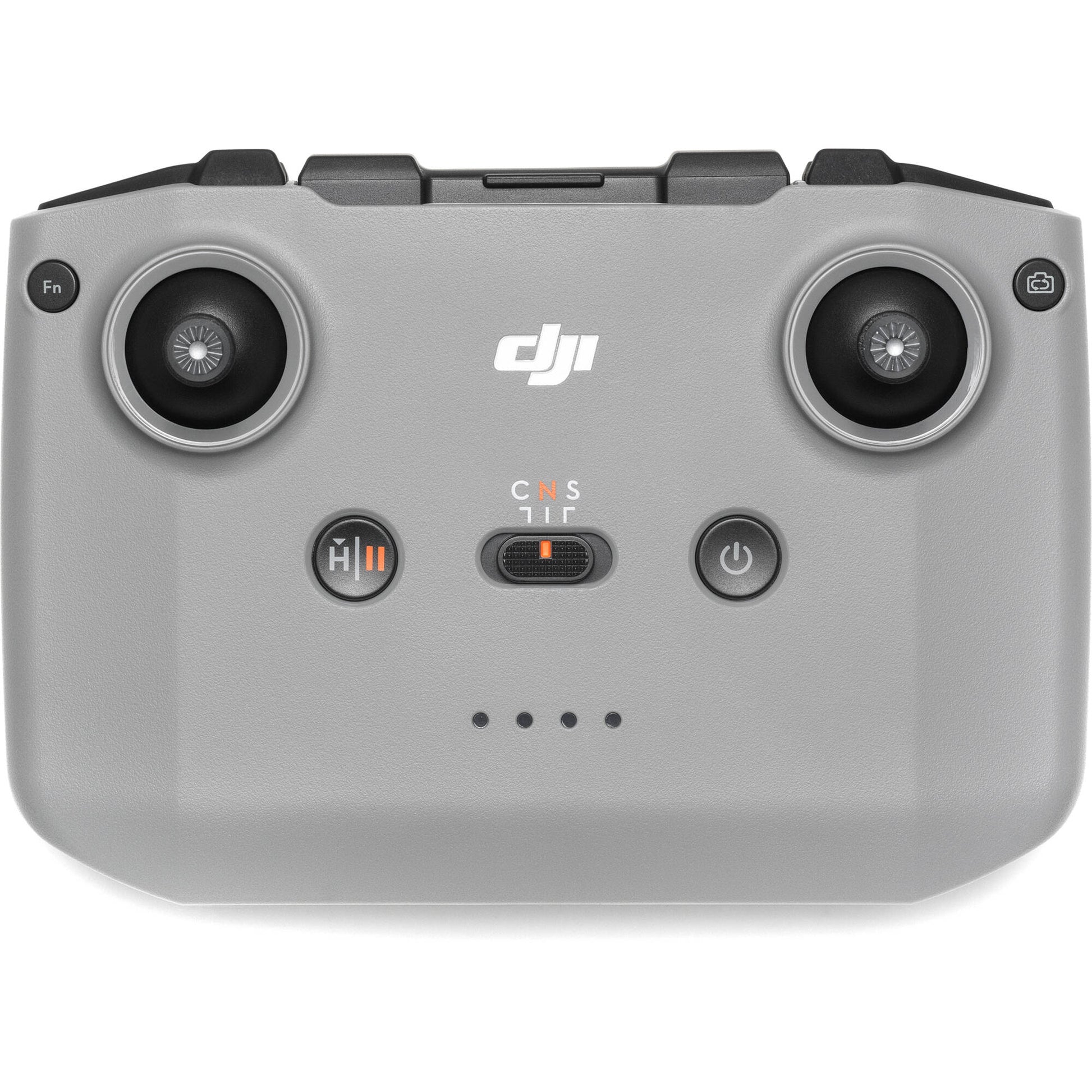 A black DJI RC-N3 drone remote controller is displayed, featuring two joysticks and a retractable smartphone mount on top.