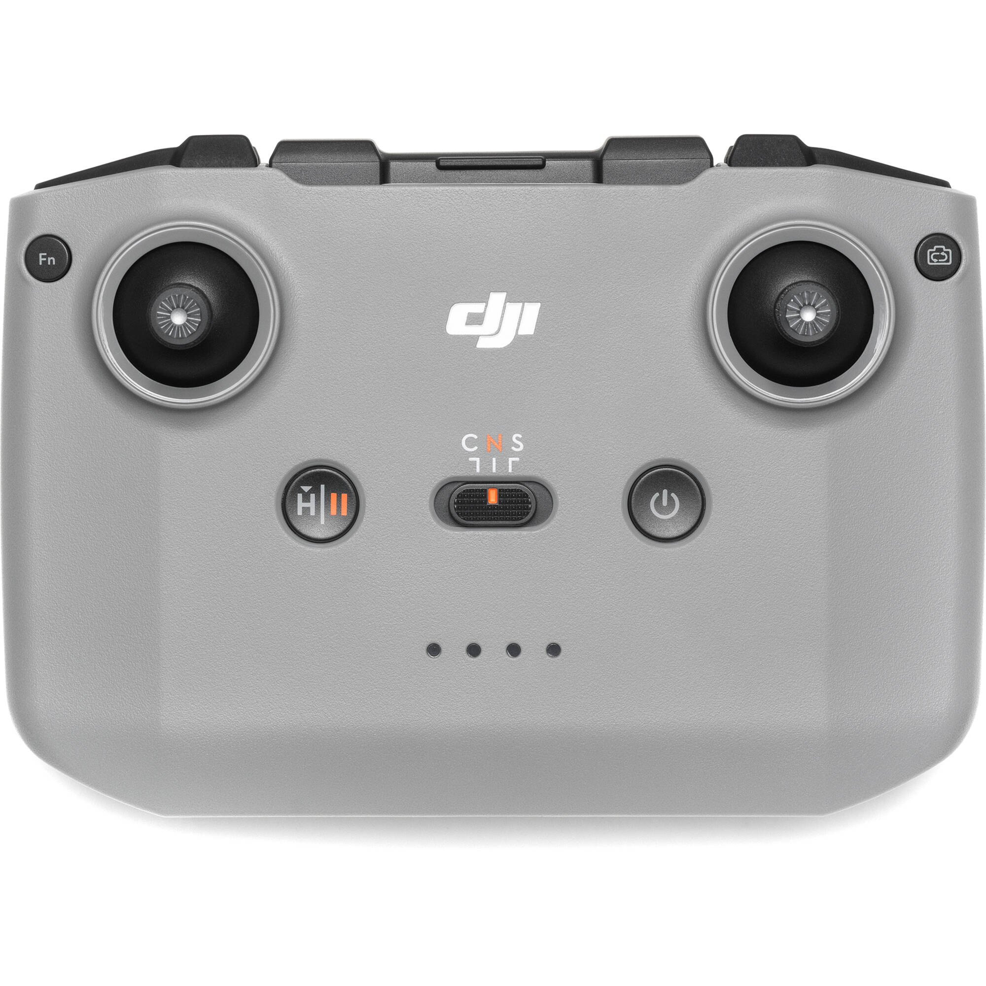 A black DJI RC-N3 drone remote controller is displayed, featuring two joysticks and a retractable smartphone mount on top.