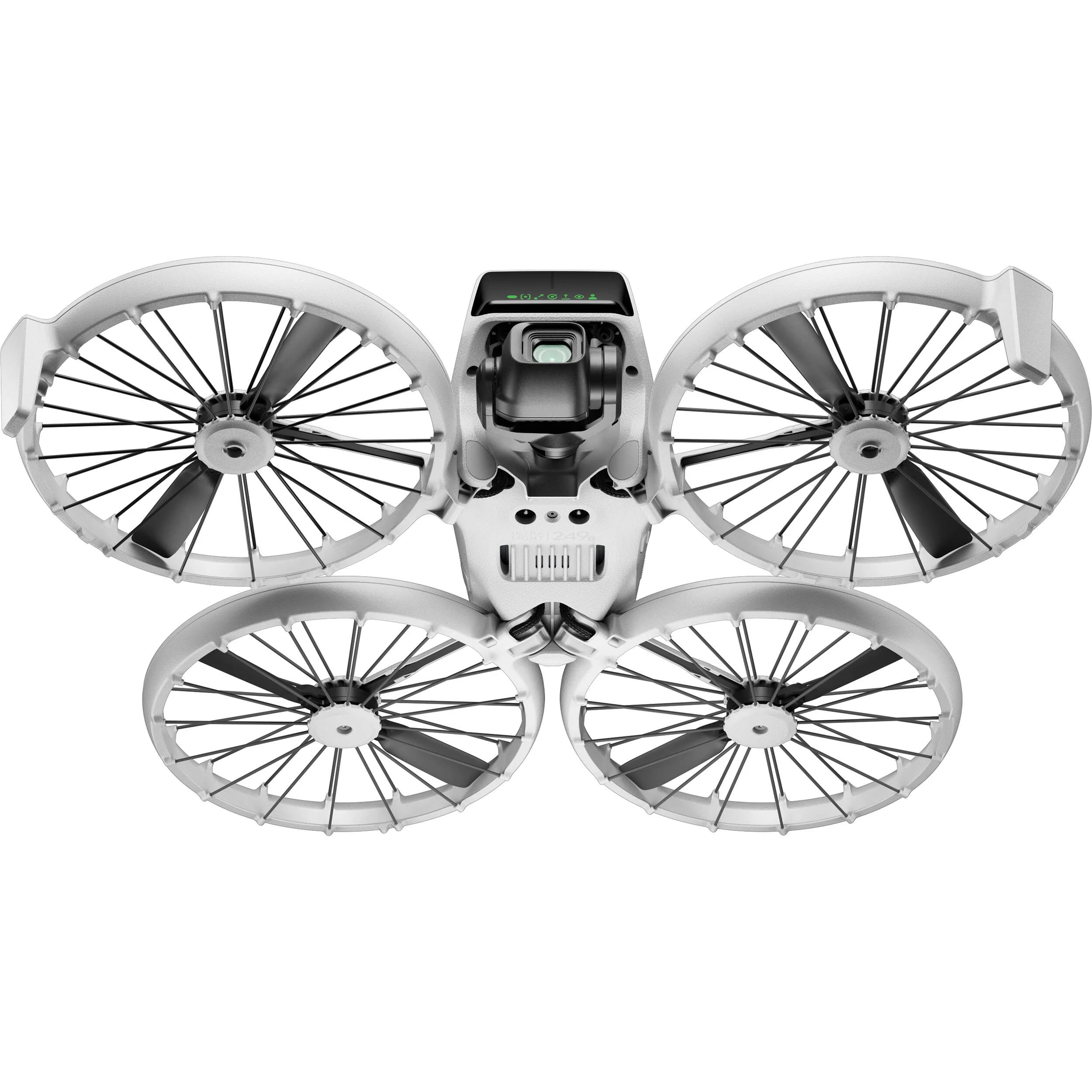 White drone with four rotor blades on a white background