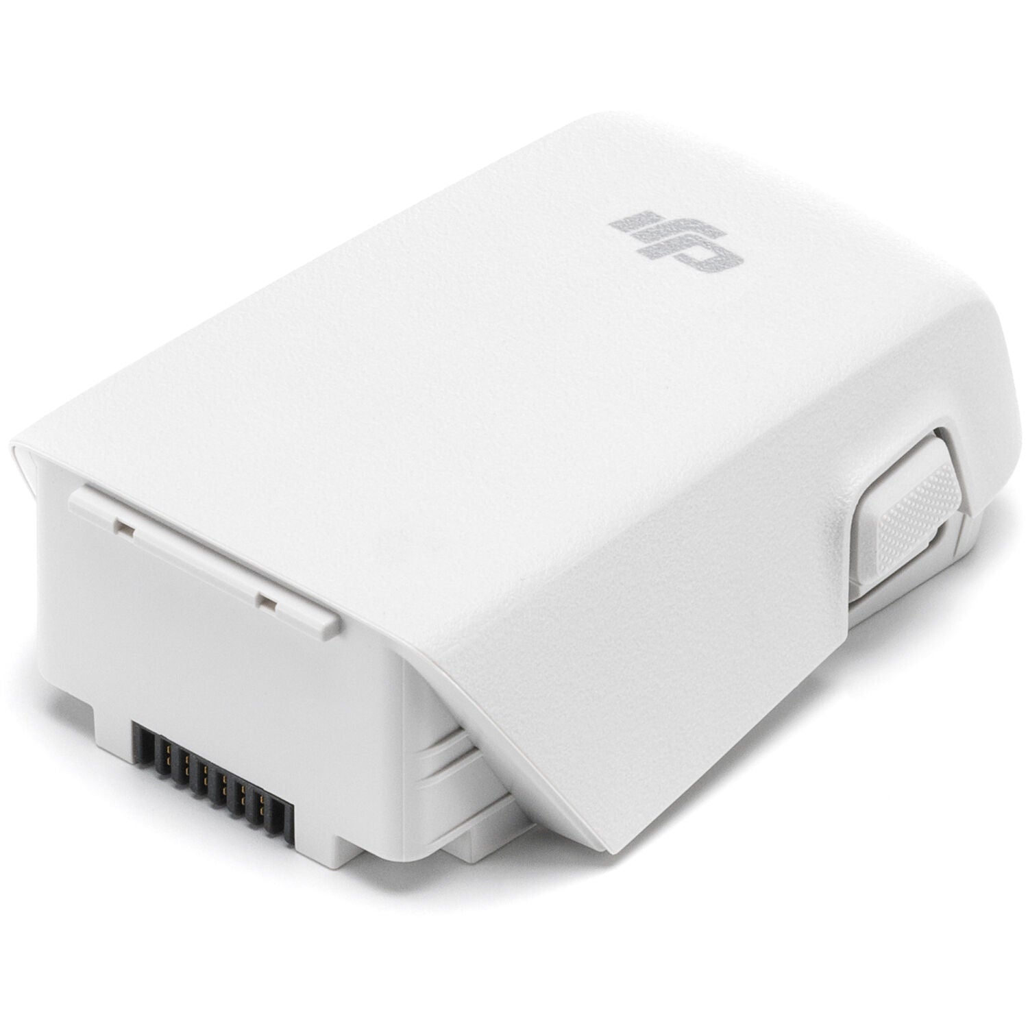 A black DJI Intelligent Flight Battery is shown, featuring a power button and four LED indicators.