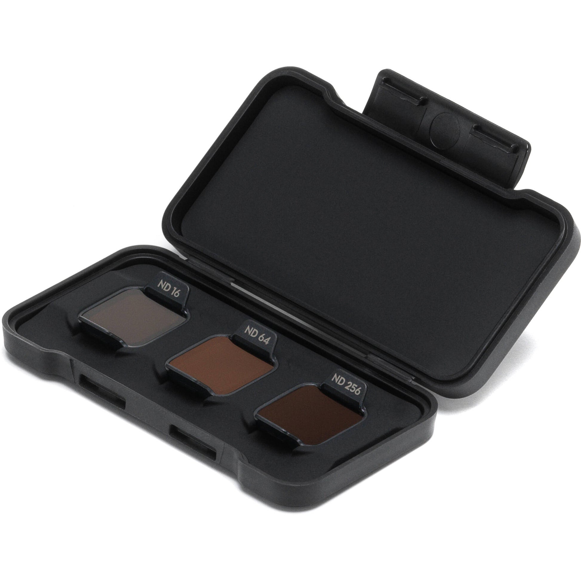 A set of three square DJI Avata 2 ND filters are displayed inside a small, black case.