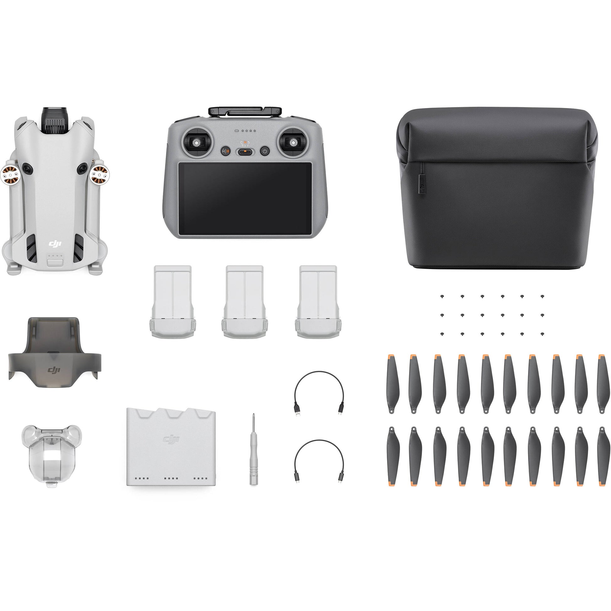 DJI Mini 4 Pro Fly More Combo drone with RC2 controller, featuring a lightweight design under 249g, 4K/60fps HDR video capability, omnidirectional obstacle sensing, and advanced tracking features