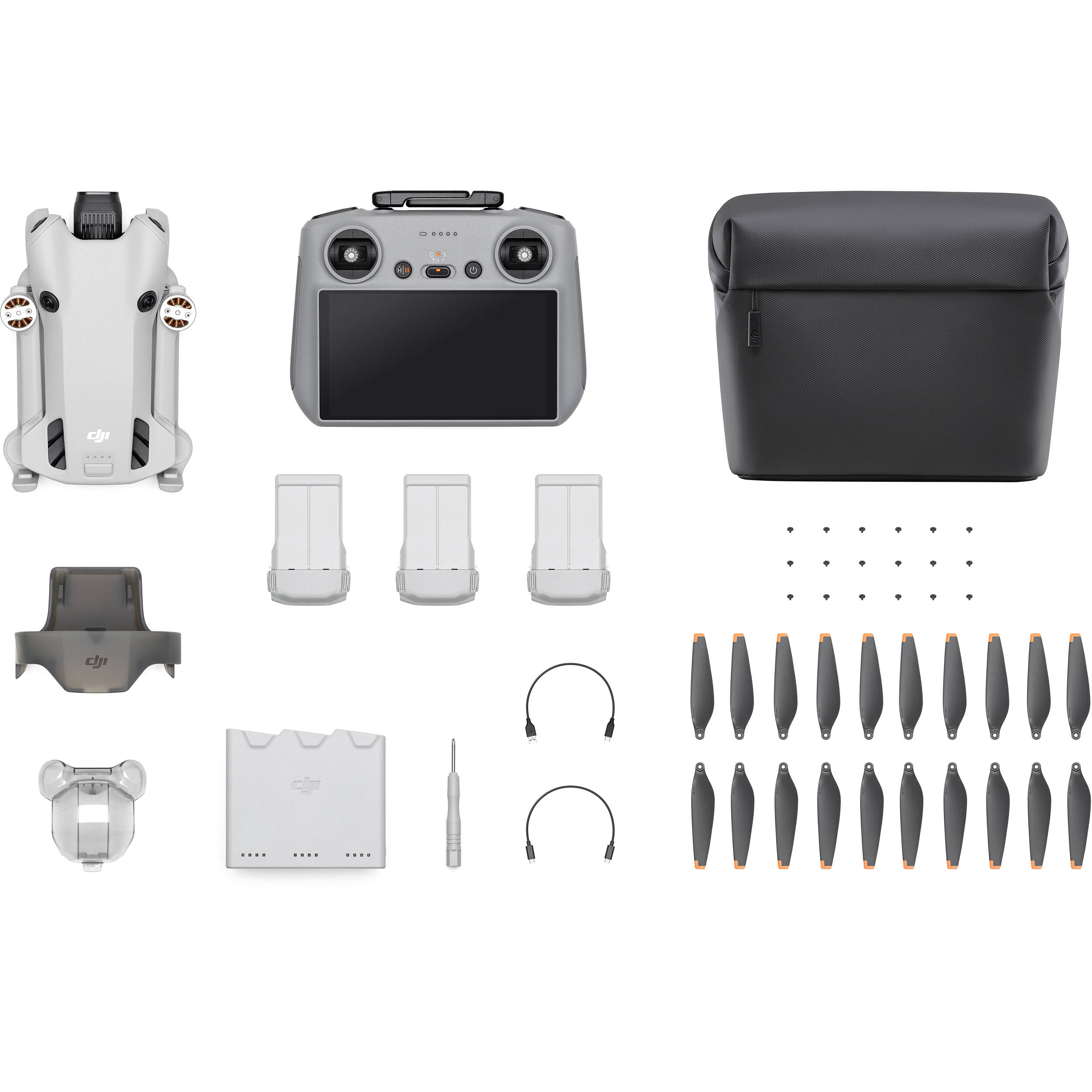 DJI Mini 4 Pro Fly More Combo drone with RC2 controller, featuring a lightweight design under 249g, 4K/60fps HDR video capability, omnidirectional obstacle sensing, and advanced tracking features