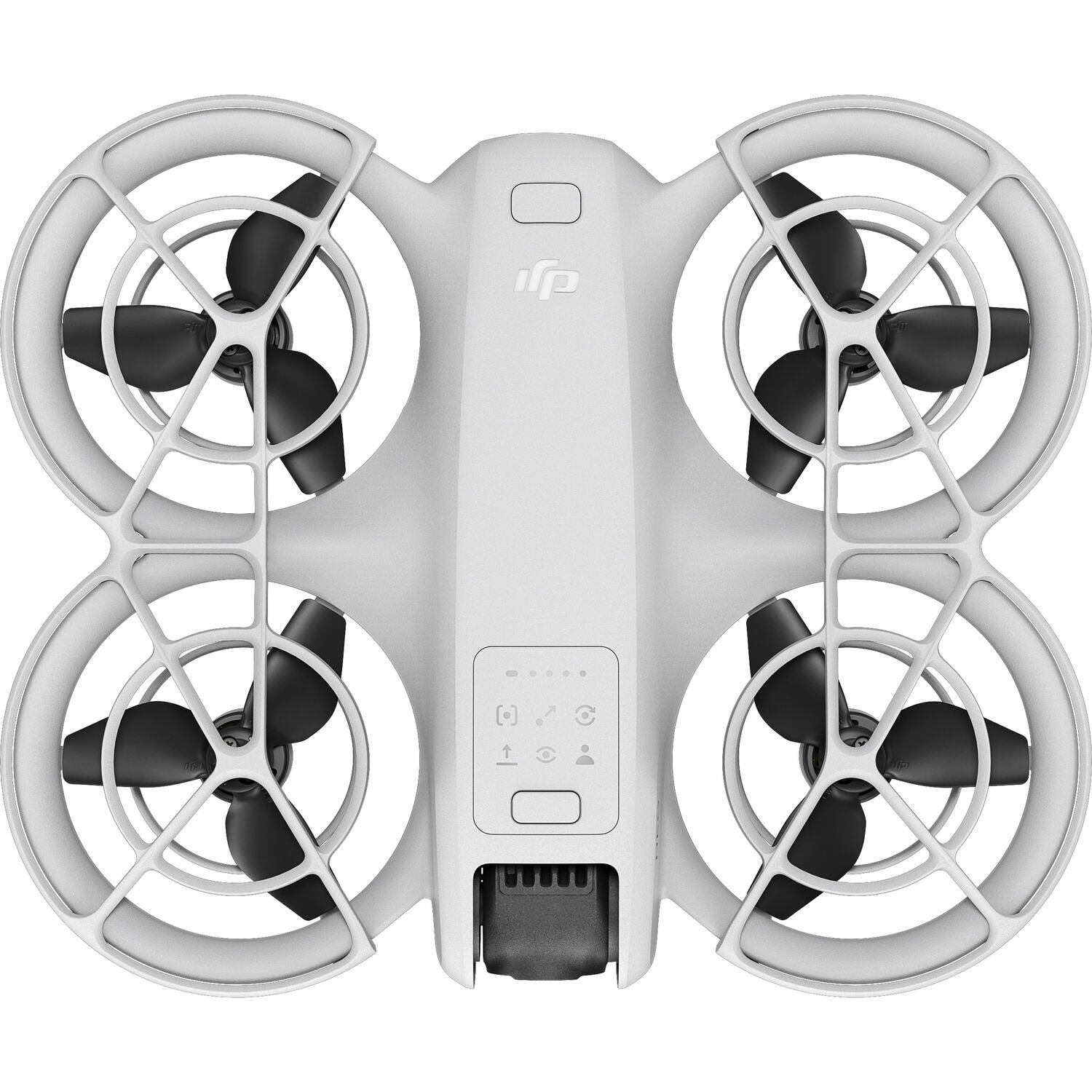 White drone with black propellers on a white background