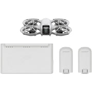 White drone with accessories on a white background