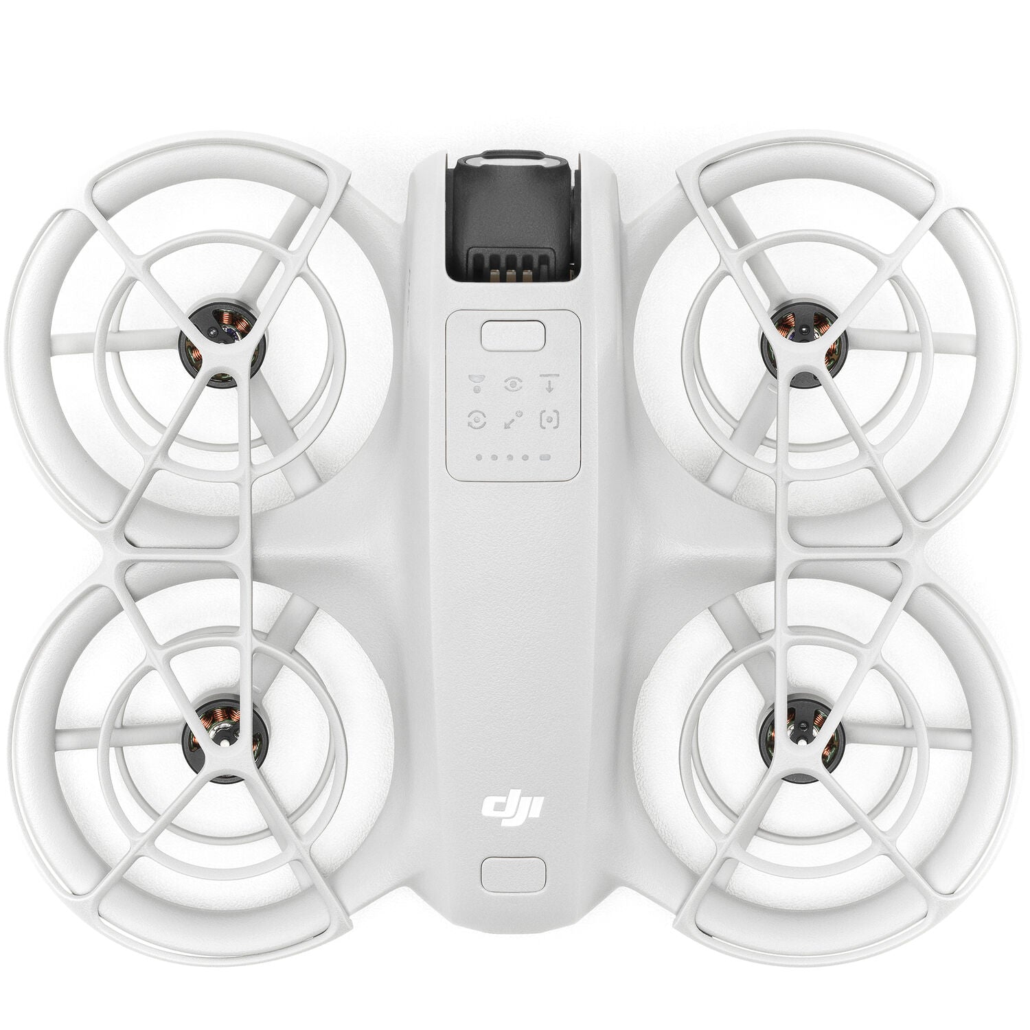 White drone with four propellers on a white background
