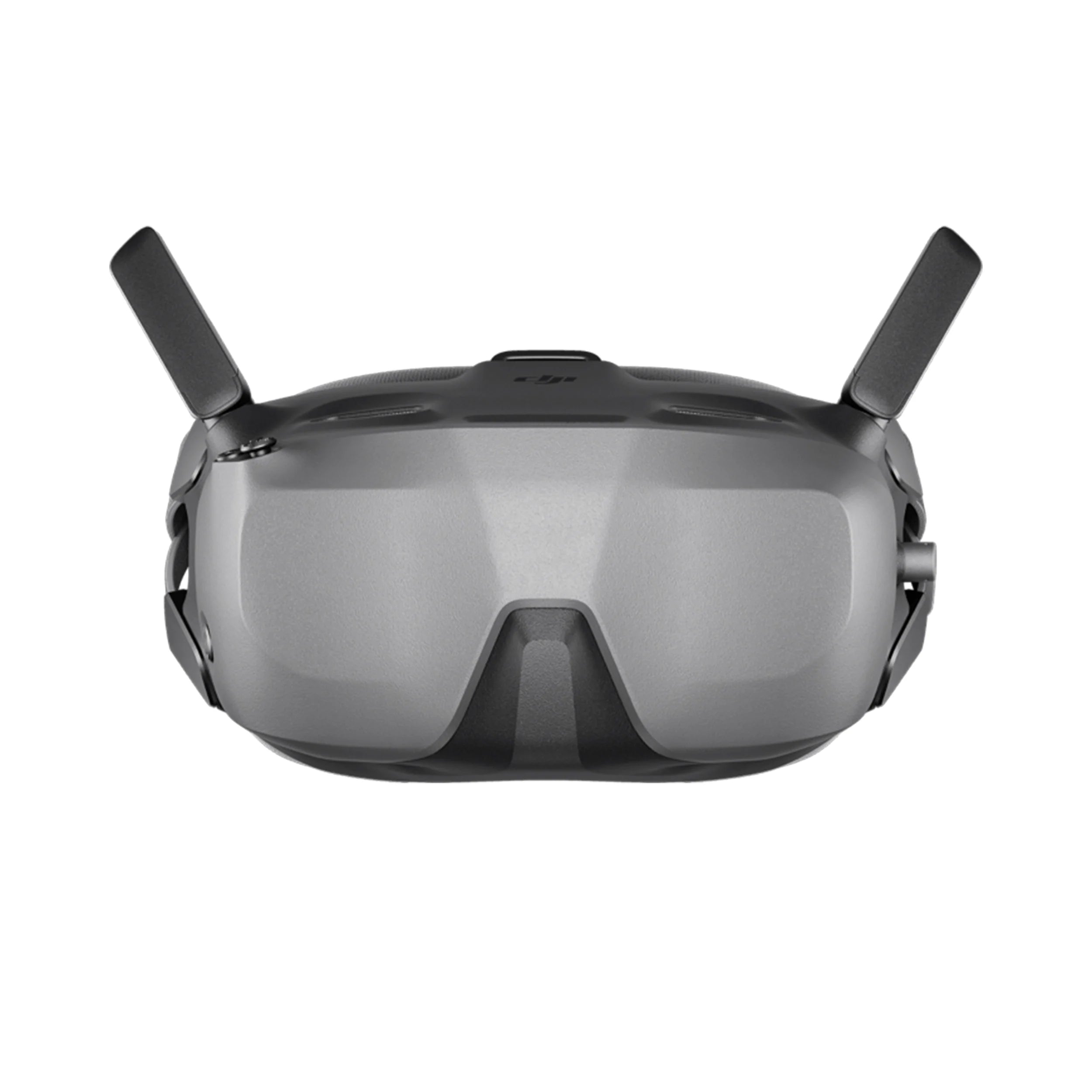 Black drone headset with antennas on a white background