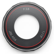 DJI Osmo Action 5 Pro glass lens cover — thin circular high-strength glass protector with hydrophobic AF coating beside an Osmo Action 5 Pro camera.