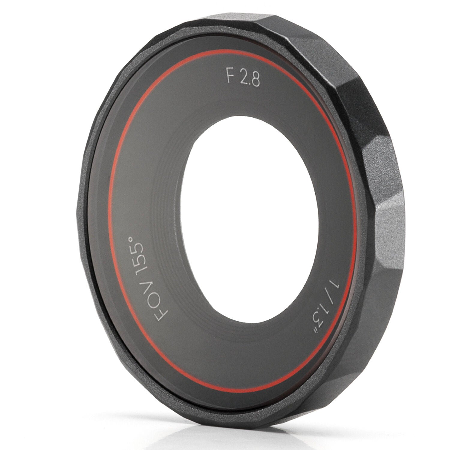 DJI Osmo Action 5 Pro glass lens cover — thin circular high-strength glass protector with hydrophobic AF coating beside an Osmo Action 5 Pro camera.