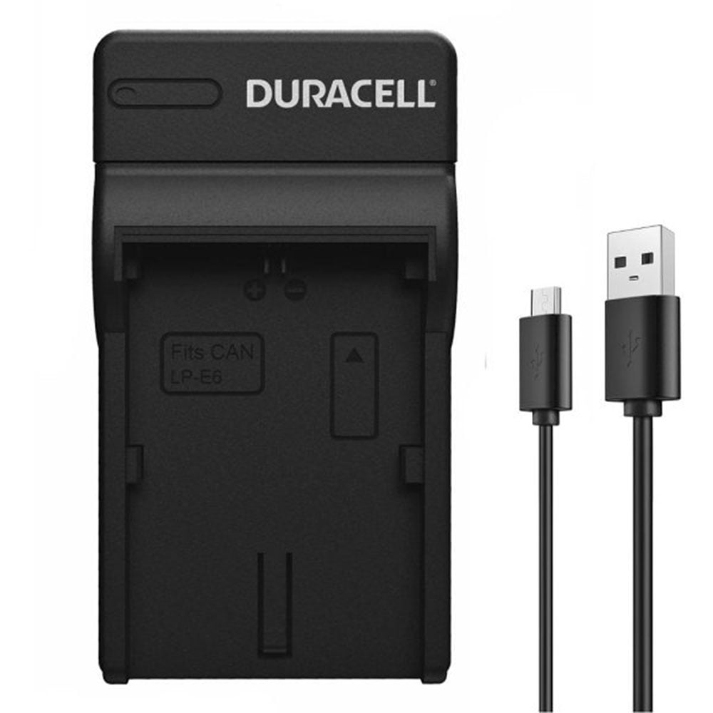 Duracell Battery Charger for Canon LP-E6 – a reliable third-party charger designed to safely and efficiently power up your Canon camera batteries.