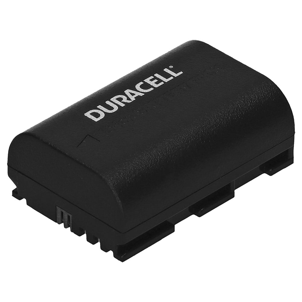 Black Duracell battery on a white background