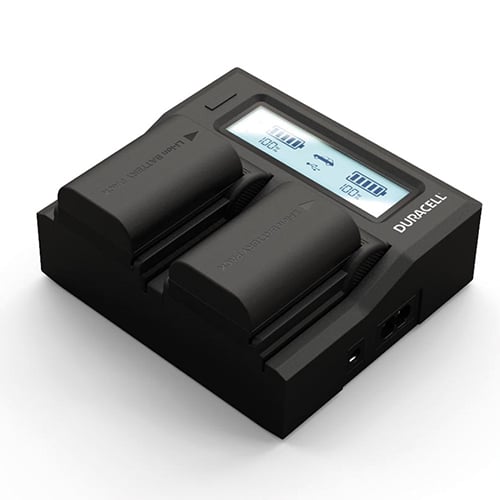 Duracell Dual Battery Charger for Canon LP-E6 – charge two batteries simultaneously with this compact, travel-friendly charging solution.