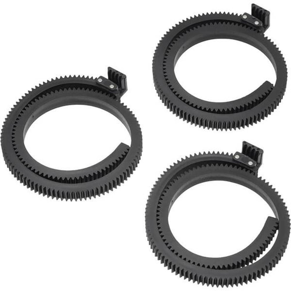 Lens Gear PRO 3-Pack Bundle for adjustment stability. Compatible with 25 mm to 110 mm lens ring diameter. No tools needed to attach and use.