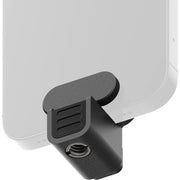 Edelkrone PhoneCLIP Pro smartphone holder – compact CNC-machined aluminum clamp with one-button push operation, anti-slip pads, and ¼″-20 tripod mount.