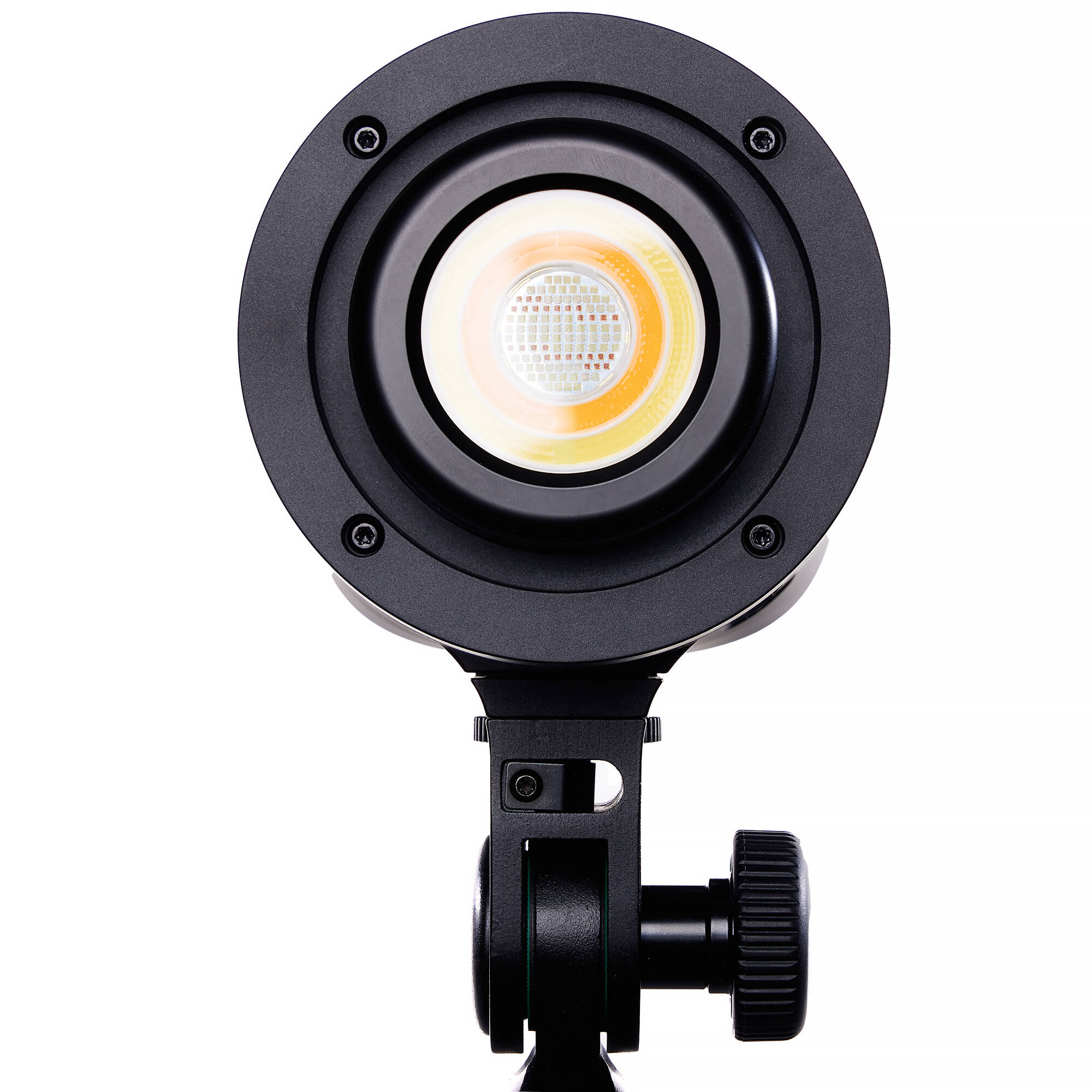 Black spotlight with visible bulb on a white background