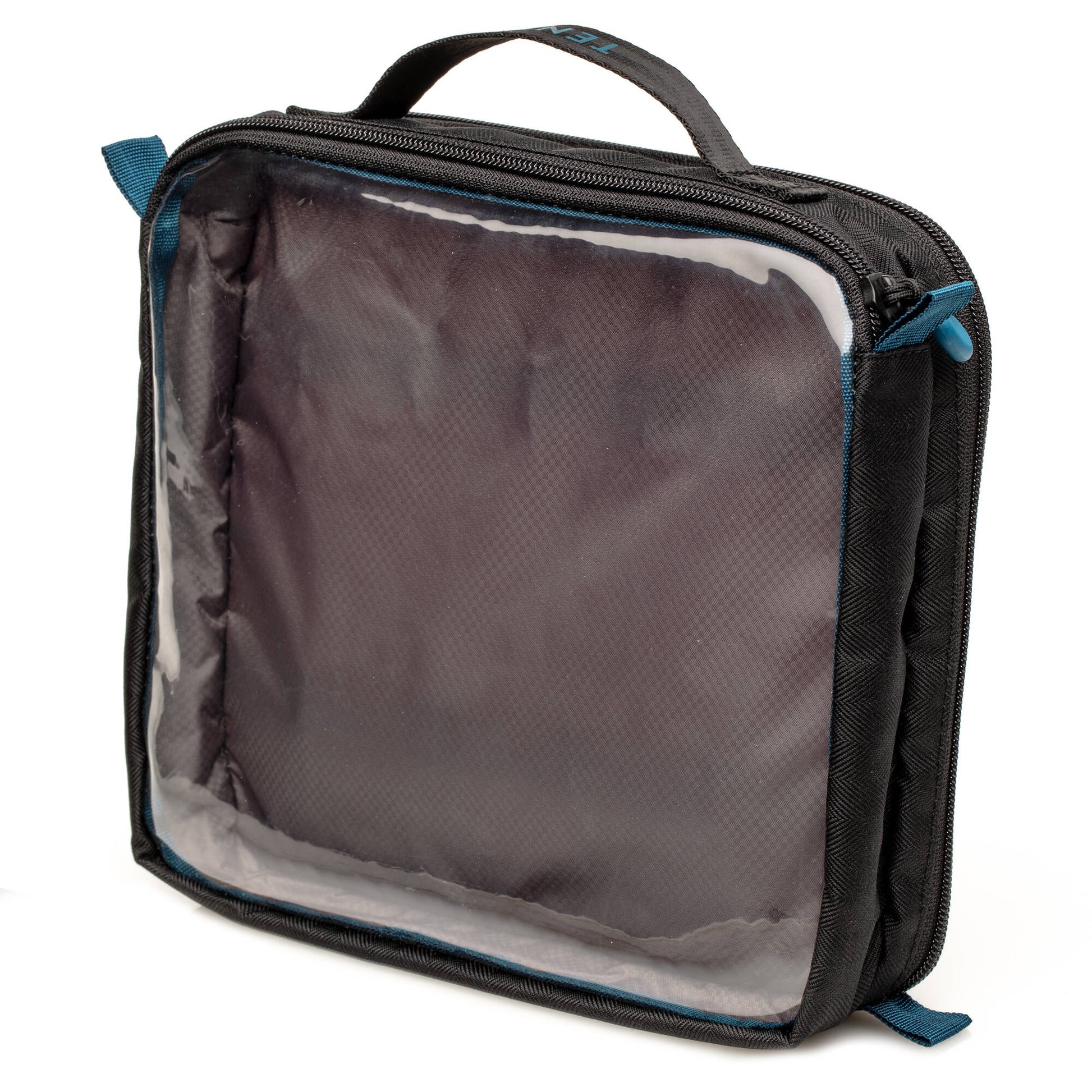Two-sided Cable Duo pouch for organising cables, chargers, batteries, and small accessories, crafted from durable water-resistant polyester.