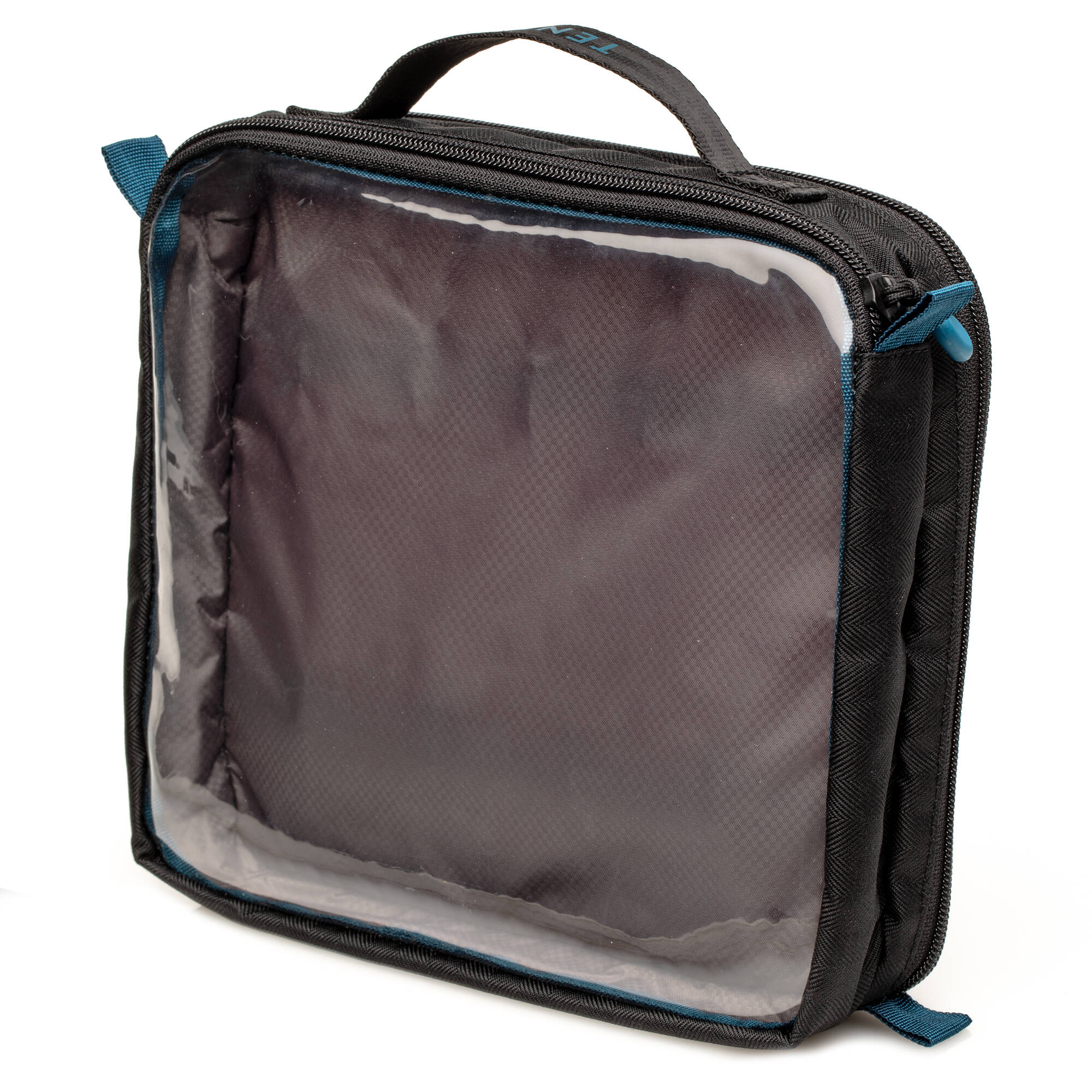Two-sided Cable Duo pouch for organising cables, chargers, batteries, and small accessories, crafted from durable water-resistant polyester.