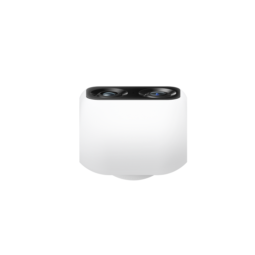 The Eufy Indoor 4K Dual Cam S350 is a security camera for indoor use, featuring a dual-camera system with 4K wide-angle and 2K telephoto lenses, 360-degree pan and tilt capabilities, and 8x hybrid zoom.