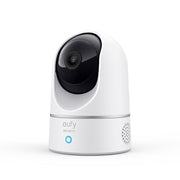 The Eufy Indoor Cam 2K E220 with MicroSD 32GB is a home security camera with on-device AI for motion detection, 2K video clarity, 360° horizontal pan and 96° vertical tilt, and two-way audio.