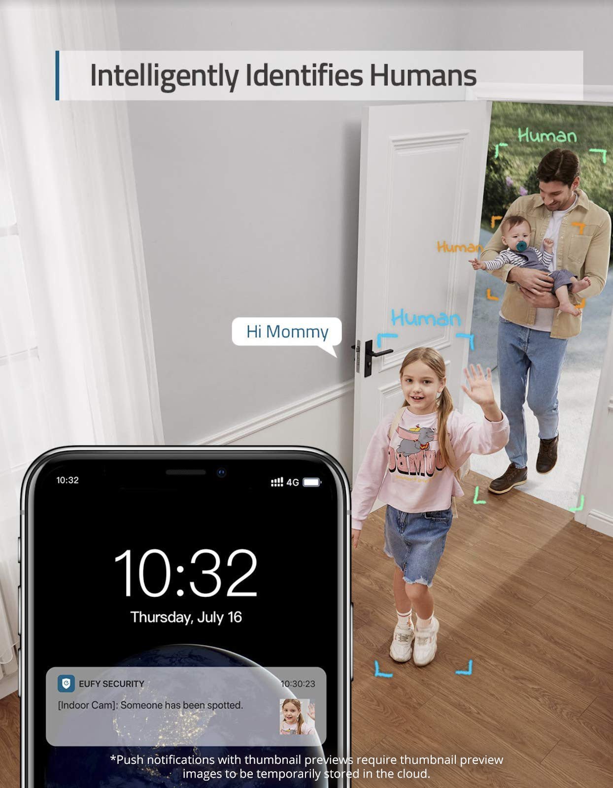 The Eufy Indoor Cam 2K E220 with MicroSD 32GB is a home security camera with on-device AI for motion detection, 2K video clarity, 360° horizontal pan and 96° vertical tilt, and two-way audio.