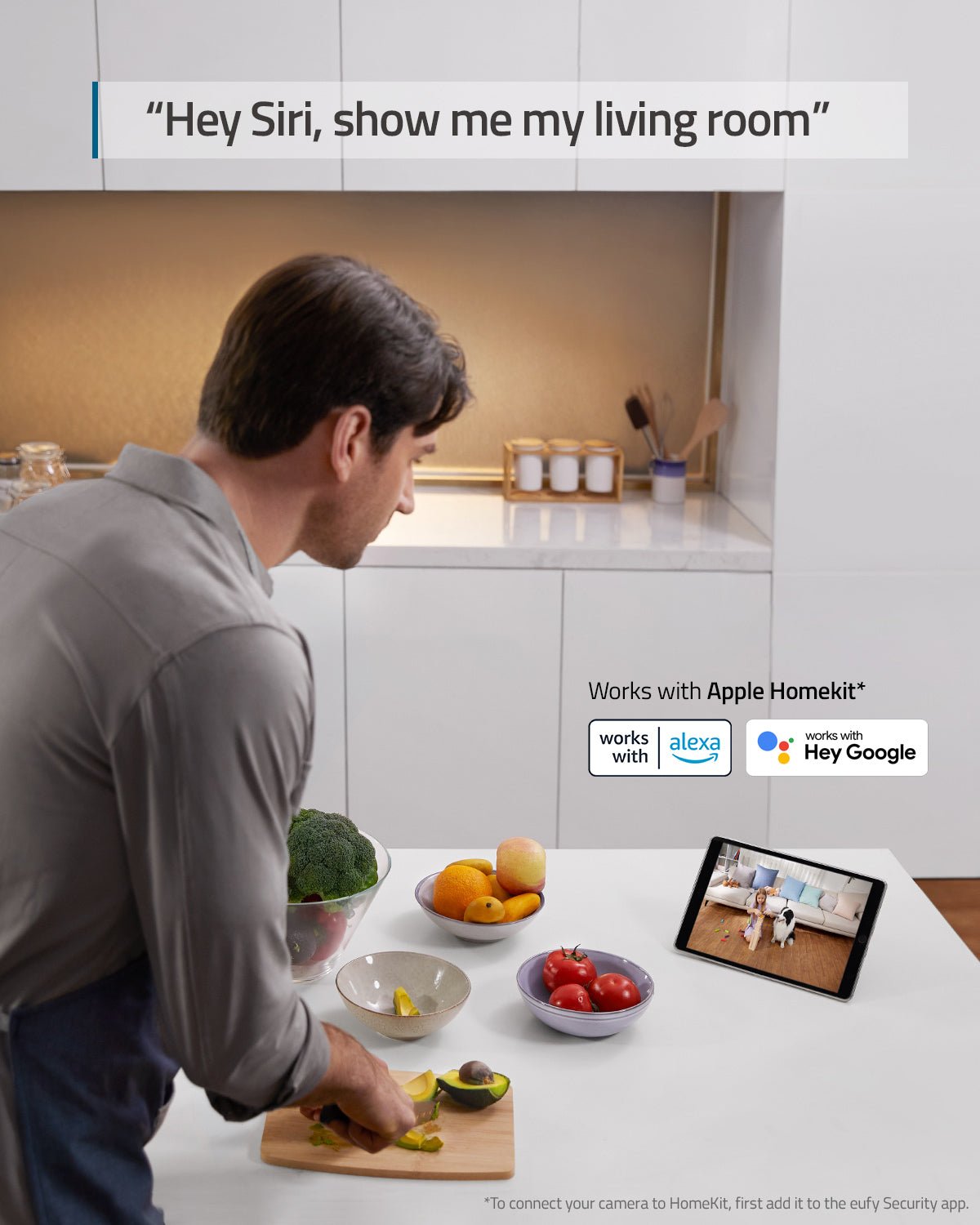 The Eufy Indoor Cam 2K E220 with MicroSD 32GB is a home security camera with on-device AI for motion detection, 2K video clarity, 360° horizontal pan and 96° vertical tilt, and two-way audio.