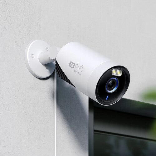 The eufyCam E330 Professional Add-On Camera is a 4K outdoor security camera that features 24/7 recording with stable plug-in power, AI-powered face recognition, and enhanced Wi-Fi connectivity.