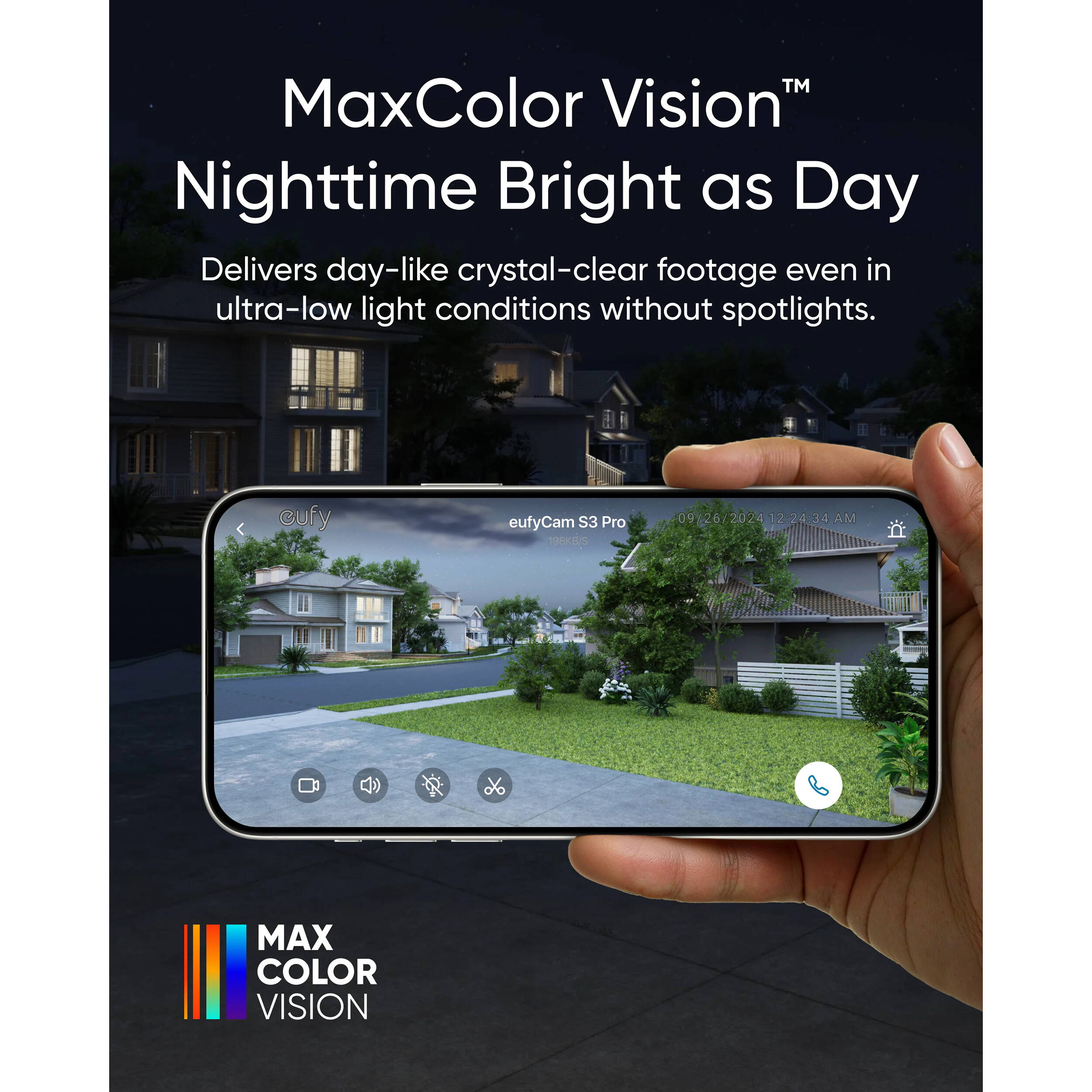 The Eufy Security eufyCam S3 Pro is a state-of-the-art 4K security camera designed for all-weather protection, featuring MaxColour Vision™ for full-color surveillance and SolarPlus™ 2.0 for continuous solar power.