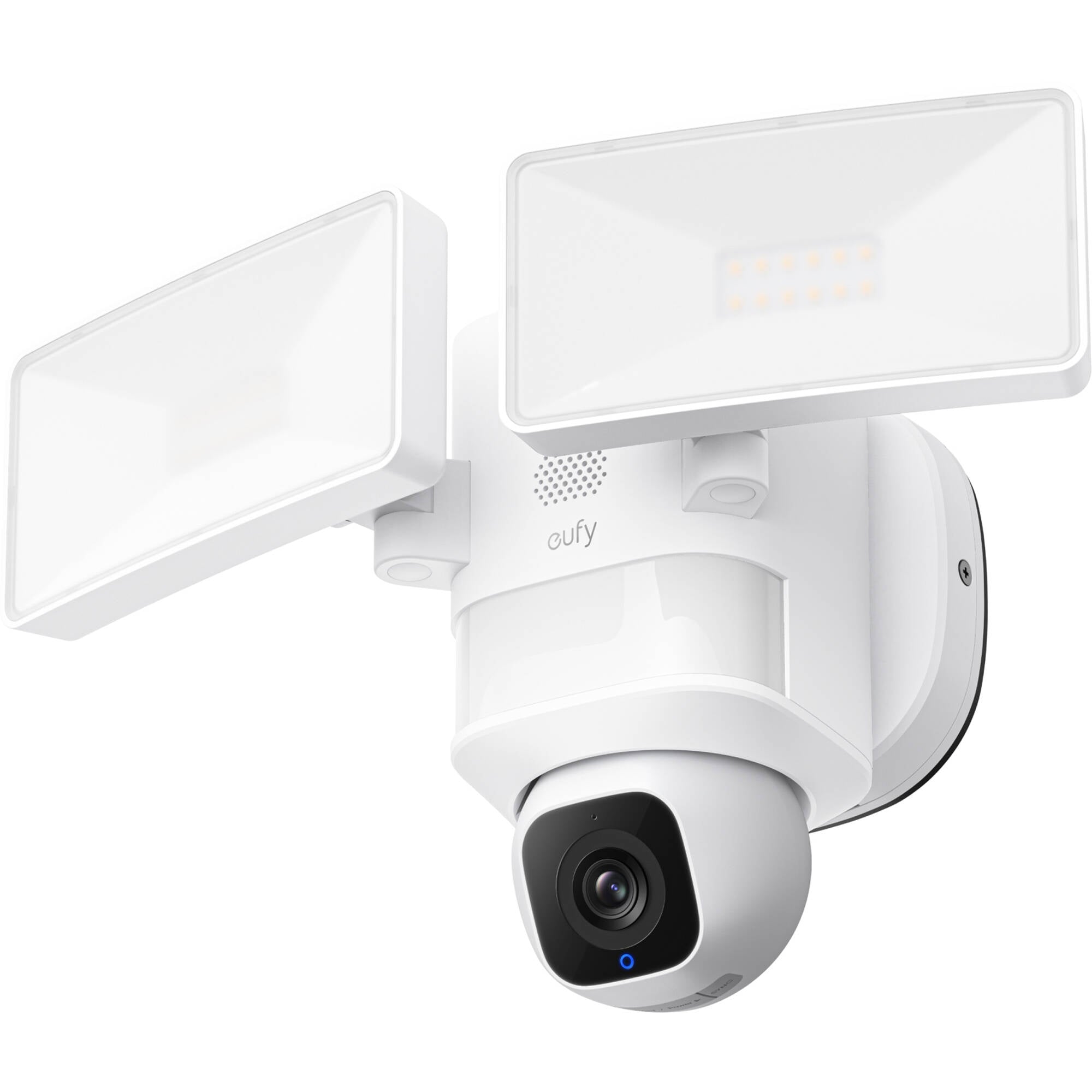 The Eufy Security Floodlight Camera E30 is an outdoor security camera that features 360° surveillance, 2K HD video resolution, and AI motion tracking with 2,000-lumen motion-activated floodlights.