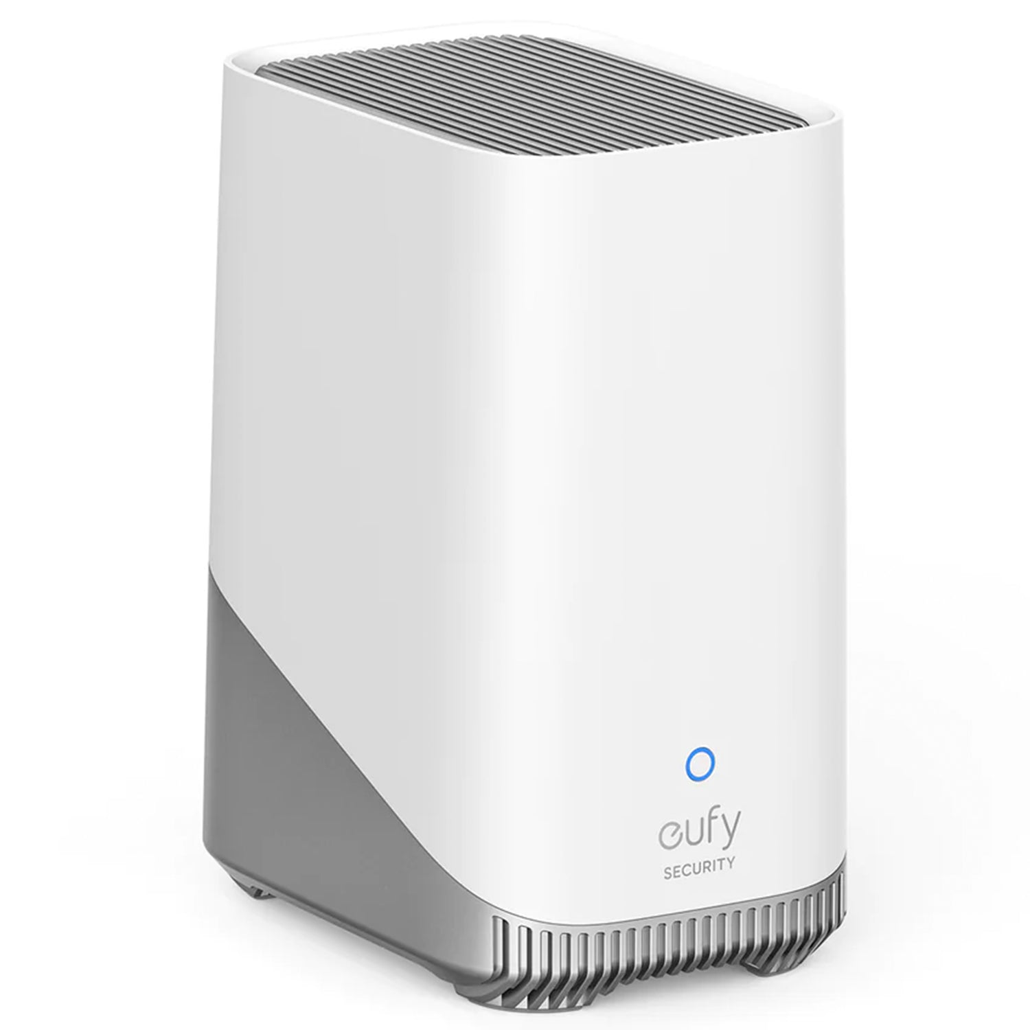 eufy Security HomeBase 3 S380 hub in white with integrated keypad and touchscreen display, featuring status LEDs and slim rectangular design for smart home connectivity.