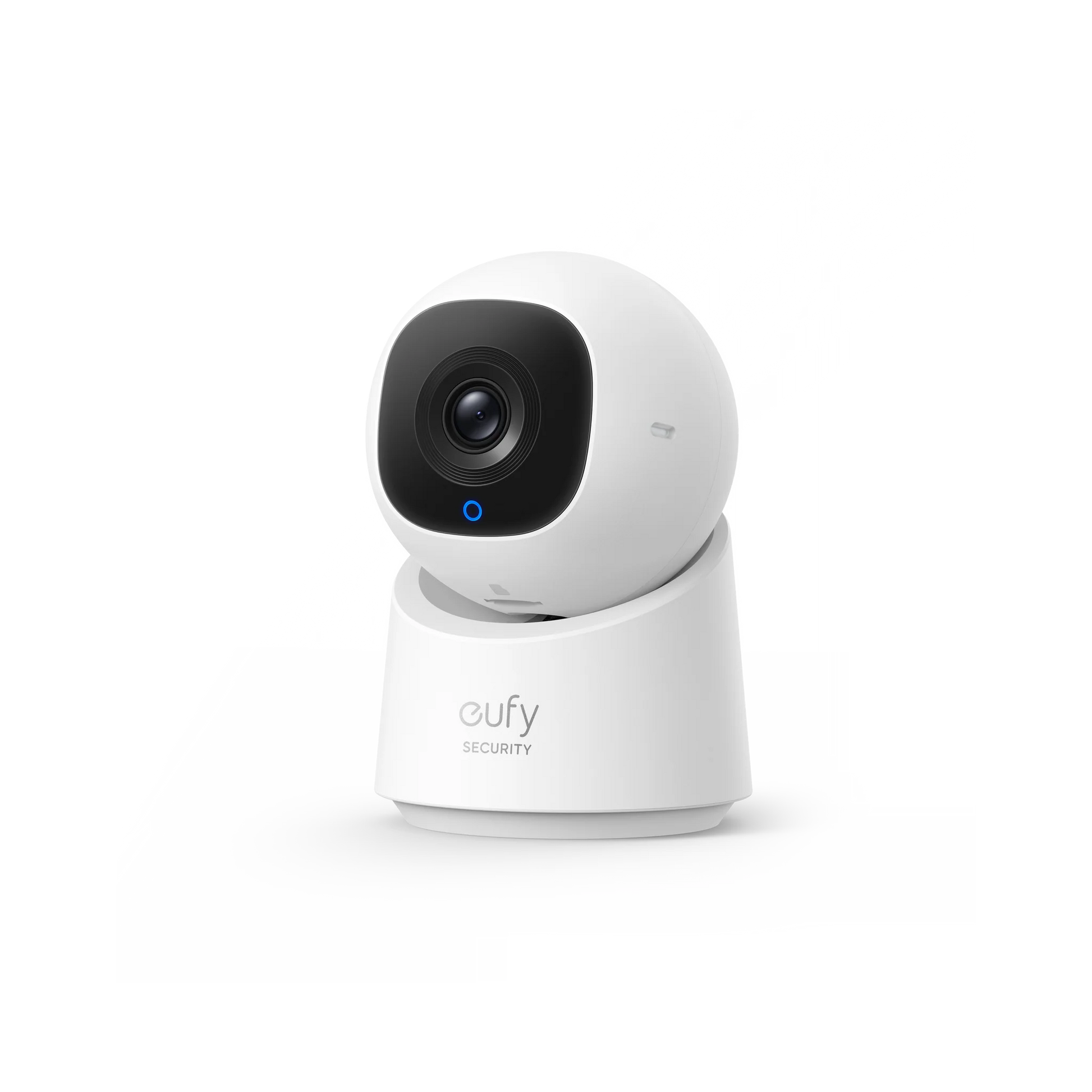 The Eufy Security Indoor Cam C210 is a smart home surveillance camera that provides 360-degree coverage with a 75-degree vertical tilt, 1080p HD resolution, and advanced AI tracking.