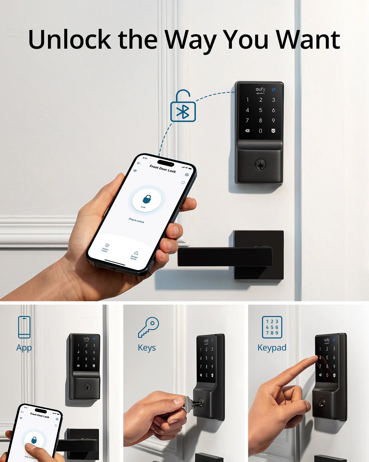 The Eufy Security Smart Lock C210 is a Wi-Fi-enabled keyless entry system with five ways to unlock, including app control, a keypad, and voice commands, and is designed for easy installation.